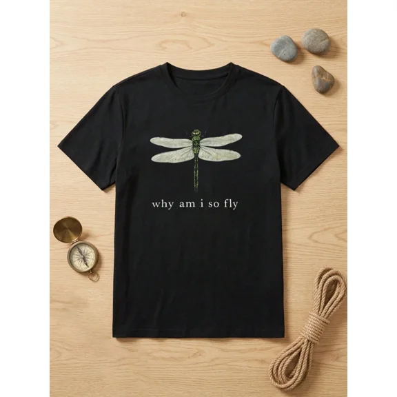 Dragonfly Why Am I So Fly Vintage Grunge Y2K Short Sleeves Crewneck Cotton Men's Women's Tee Shirt