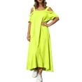 thumbnail image 2 of Uscallm Women Plus Size Off Shoulder Short Sleeve High Low Flowy Casual Maxi Dress Solid Boho Beach Vacation Swing Long Dresses, Yellow 2XL, 2 of 9