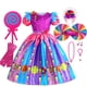 thumbnail image 2 of Disfraz de caramelo arcoíris para niña, vestidos de princesa con estampado de piruleta, Cosplay para niños, ropa de fiesta de cumpleaños Purim, varita de piruleta de 3 a 12 años zhangmengya unisex, 2 of 2