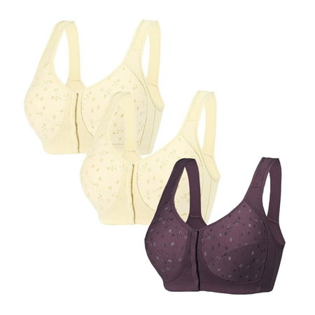 Black of Friday Deals!Clearance Staron 3PC Women Bra Front Closure No Underwire Bra Wireless Soft Strap Bra Comfortable Wirefree Bras Everyday Bra