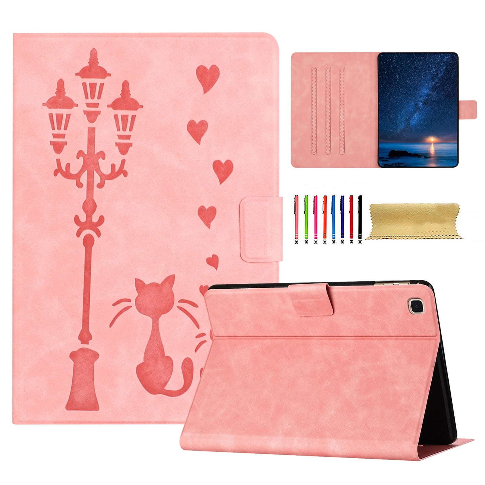 for Samsung Galaxy Tab S5e 10.5" 2019 SM-T720/SM-T725 Folio Flip Case, Embossed PU Leather Case with Smart Auto Wake / Sleep & Adjustable Stand (3 Anti-Slip Strips) with Card Slots, Pink