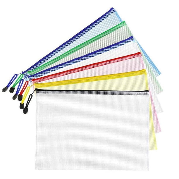Bolsa de malla de plástico con cremallera (negra, 12 paquetes), bolsa con cremallera extragrande resistente al agua para material escolar, de oficina, rompecabezas y juegos, organización y