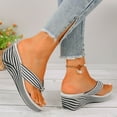 thumbnail image 6 of USSUMA Slippers for Women Indoor Women's Fashion Casual Summer New Striped Print Wedge Heel Lightweight Flip Flops Fish Mouth Slippers Anti-Sweat Indoor Slides Festival Gift, 6 of 7