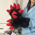 thumbnail image 6 of Byfri Black Furry Dragon Paw Full Finger Mittens, Plush Anime Gloves for Themed Events, Black 38x20cm, 6 of 7