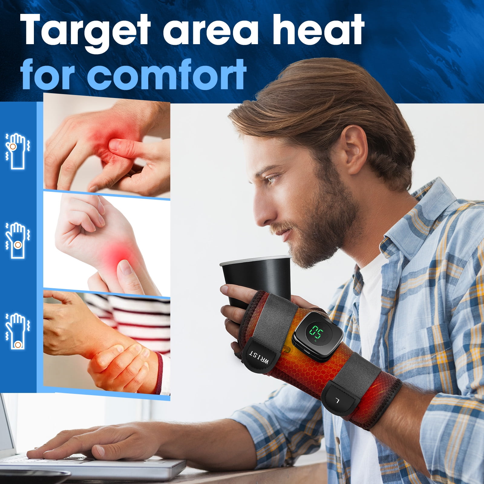 Wrist Heating Pad, Cordless Heated Wrap Brace, Heated Wrist Wrap with 3 Heat Levels, Hand Heating Pad, Hand Brace for Support,Gifts for Family, Travel Left Hand(Gray)