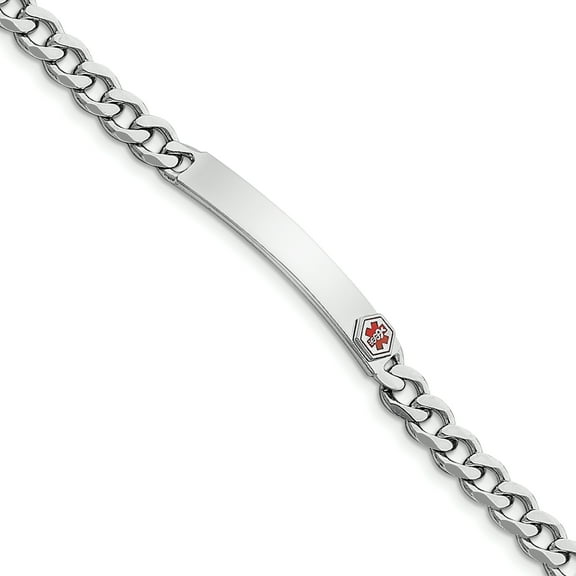925 Sterling Silver 7mm Rhodium-plated Enameled Medical ID Curb Link Chain Bracelet