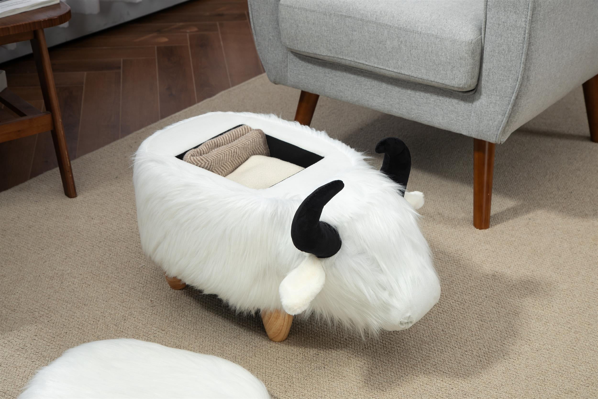 Home 2 Office Harry the Cow Storage Ottoman - White fur