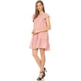thumbnail image 4 of Women's Loose Layered Babydoll Crew Neck Keyhole Back Tiered Shift Dress, 4 of 6