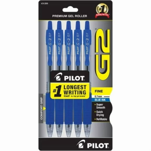 Pilot 5pk G2 Gel Pens Fine Point 0.7mm Blue Ink