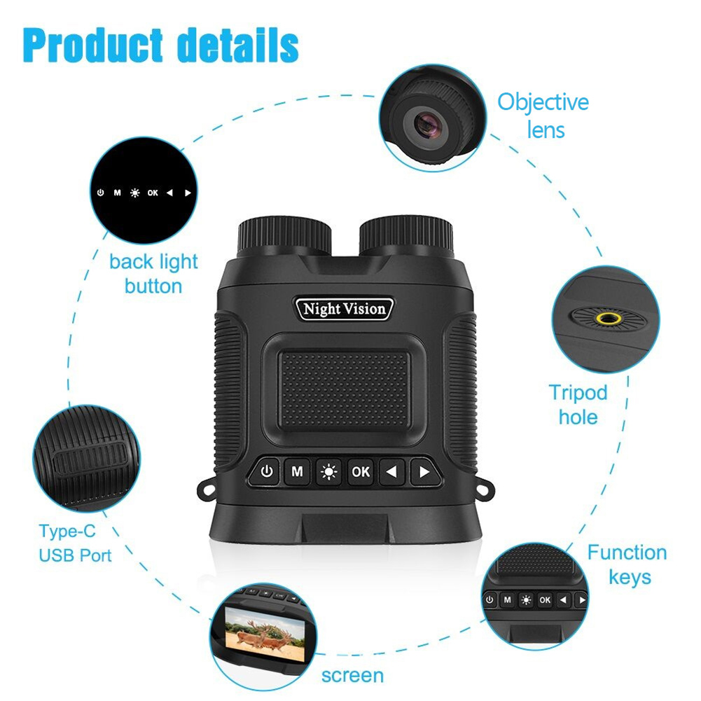 2024 New Night Vision Binoculars 8X Digital Zoom Powerful IR Illuminator 350m Range 2500mAh Lithium Battery for Outdoor