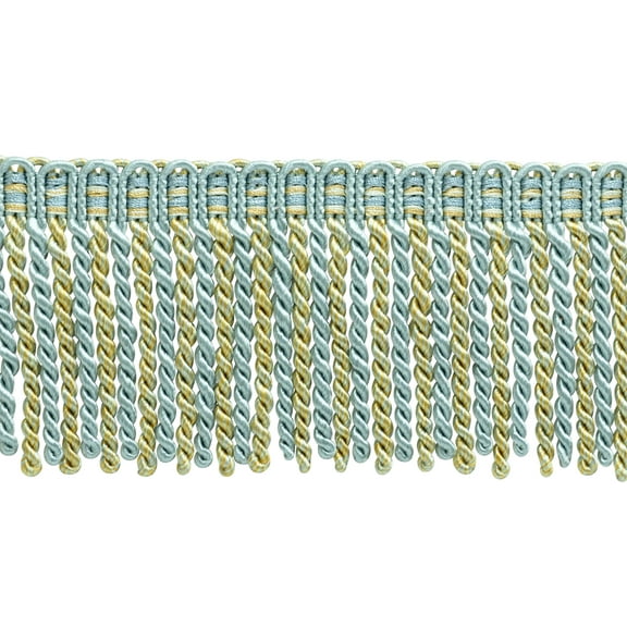 3" (7.5cm) Noblesse Collection Bullion Fringe Trim with Fancy Knitted Header # DB3, Island Breeze Blue #5939 (Silver Blue, Gold, Off White) Sold By The Yard (36"/3 ft/0.9m)