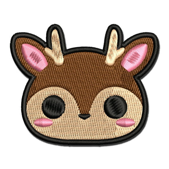 Charming Kawaii Chibi Deer Face Blushing Cheeks Applique Multi-Color Embroidered Iron-On Patch - 2.5 Inch Small