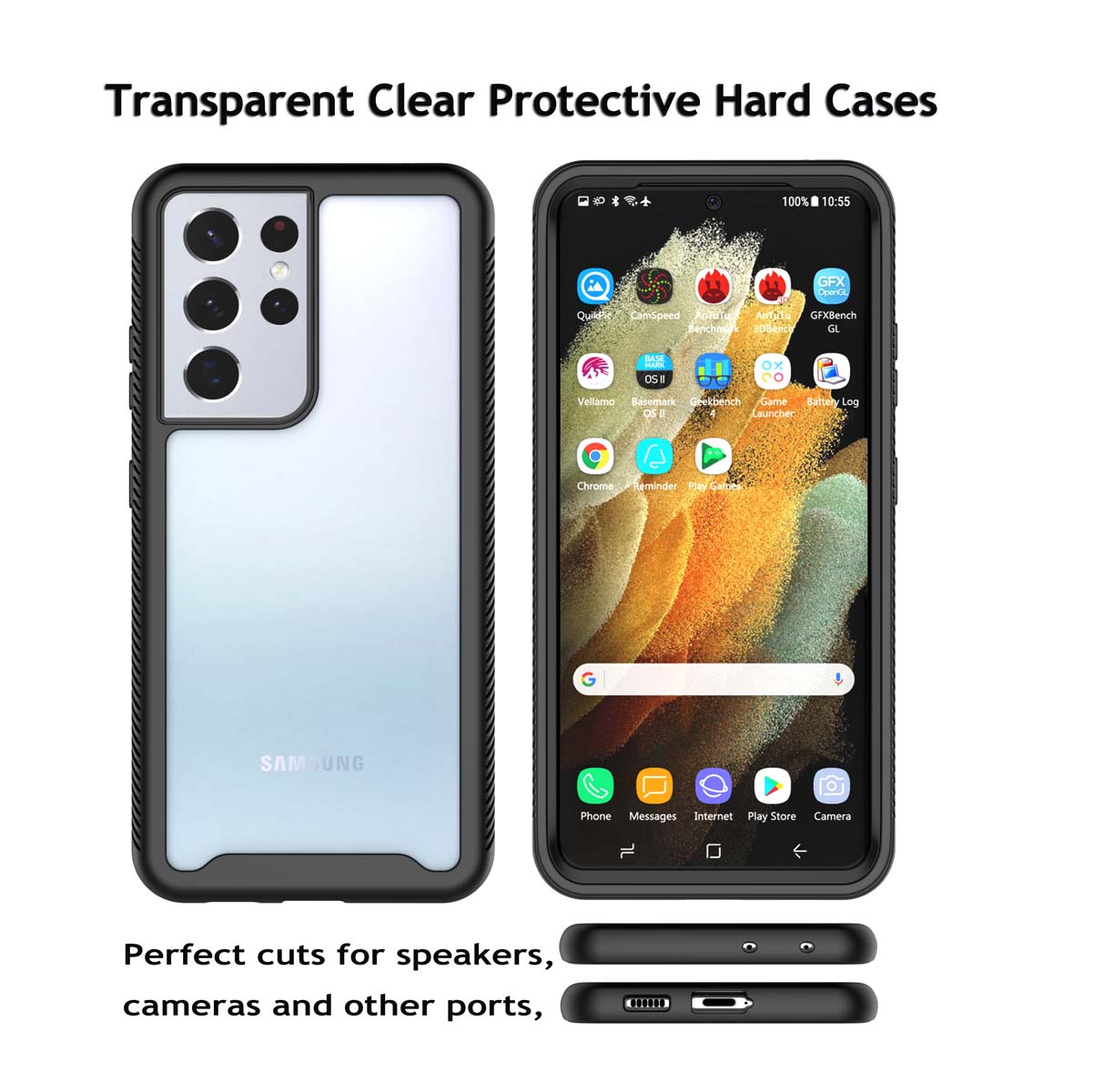 Galaxy S21 Ultra 5G Case, Phone Case for 2020 Galaxy S21 Ultra 6.8", Njjex Hard Plastic Full-Body Rugged Transparent Clear Back Bumper Case Cover for Samsung Galaxy S21 Ultra -Black - image 3 of 12