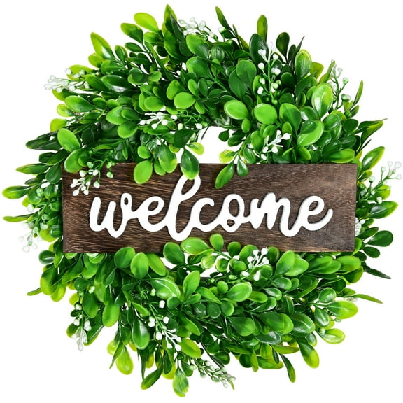 Coolmade 12" Faux Boxwood Wreath for Front Door Wall Hanging Window Wedding Party Decoration