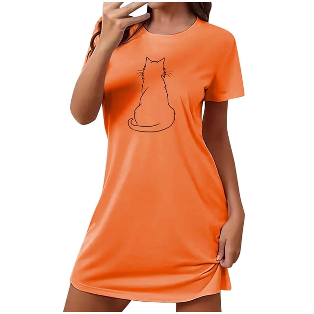 Chemise de Nuit Grande Taille pour Femmes, Robe de Nuit à Manches Courtes avec Imprimé Poitrine, Chemise de Nuit Douce et Confortable pour Se Détendre, Pyjama Imprimé Surdimensionné