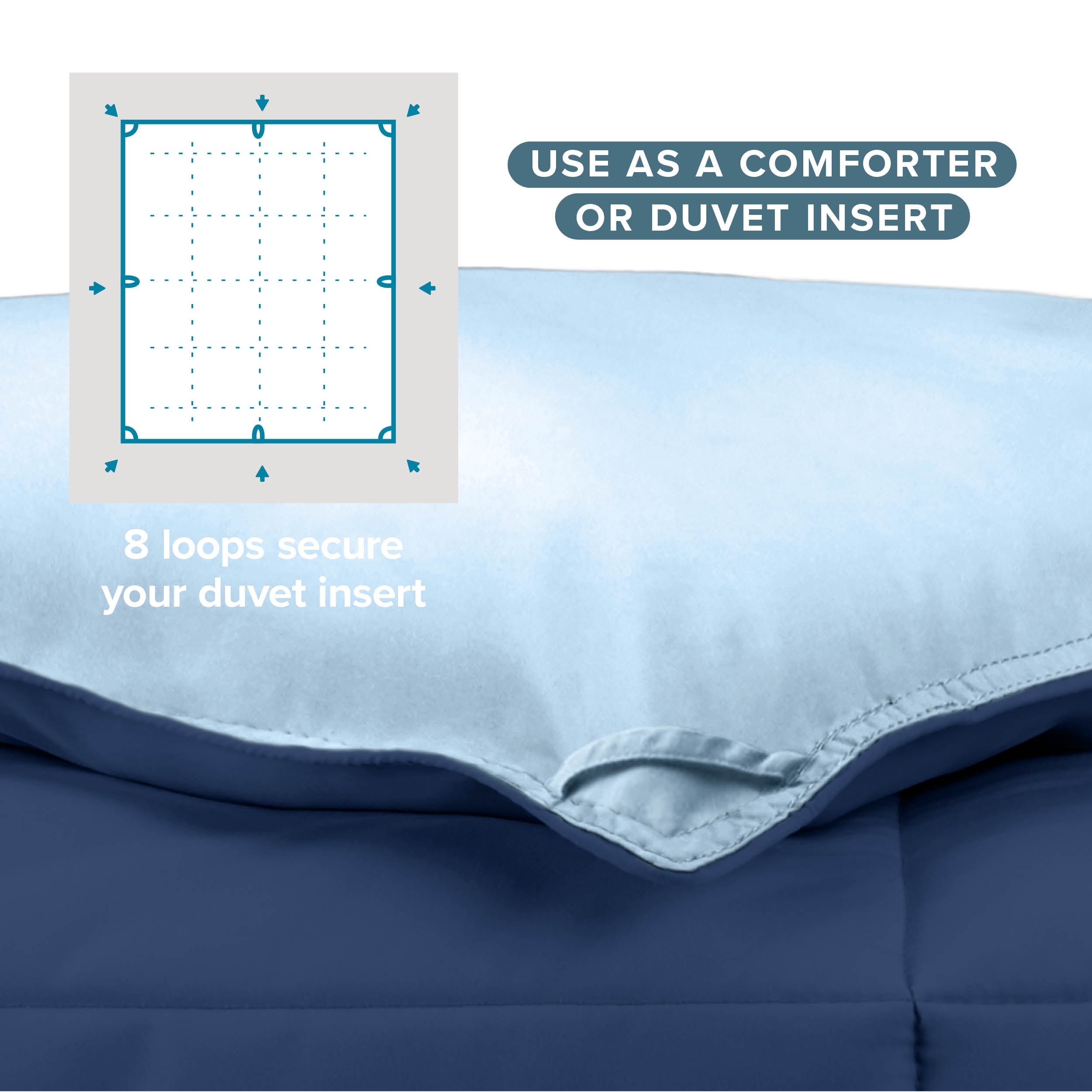 Bare Home 1800 Collection Reversible Down Alternative Comforter, All-Season, Twin/Twin-XL, Dark Blue/Light Blue