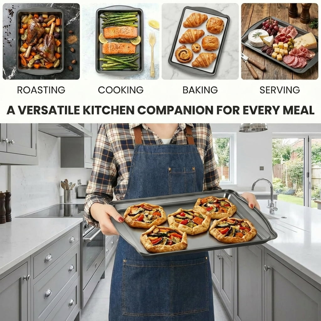 6-Piece Baking Sheet & Cooling Rack Set – Carbon Steel Nonstick, 13/15/17 Inch, Stackable