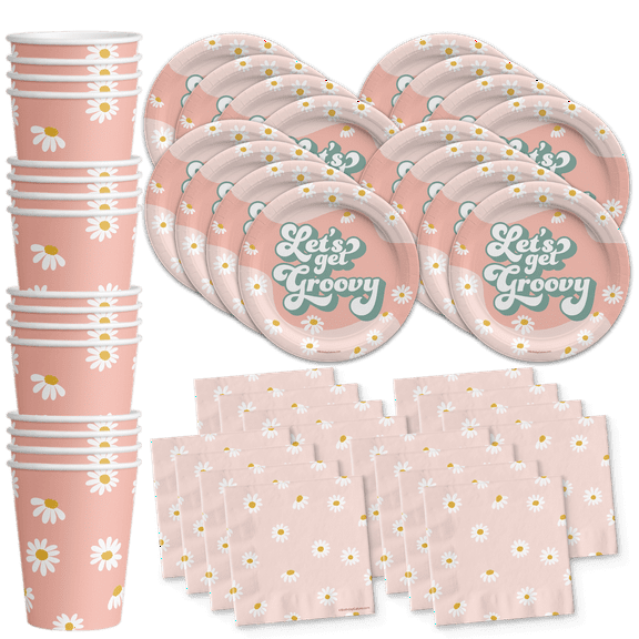 Let's Get Groovy Birthday Party Supplies Set Plates, Cups and Napkins Tableware Kit for 16
