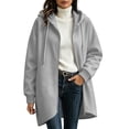 thumbnail image 2 of IUYRTFE Women's Hooded Zip Up Mid Length Sweatshirt Jacket with Pockets Casual Relaxed Fit Coat, 2 of 9