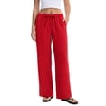 thumbnail image 2 of Linen Pants Women Summer Cotton Linen Stretch Palazzo Slacks Flowy Wide Leg Loose Beach Trouser with Pockets, 2 of 4