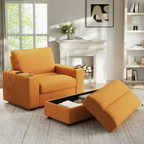 Lunale 42.8" Accent Chair with Ottoman, Indoor Chaise Lounge Chair with USB & Storage, Plush Reading Sofa Armchair for Living Room, Bedroom, Apt, Orange Corduroy