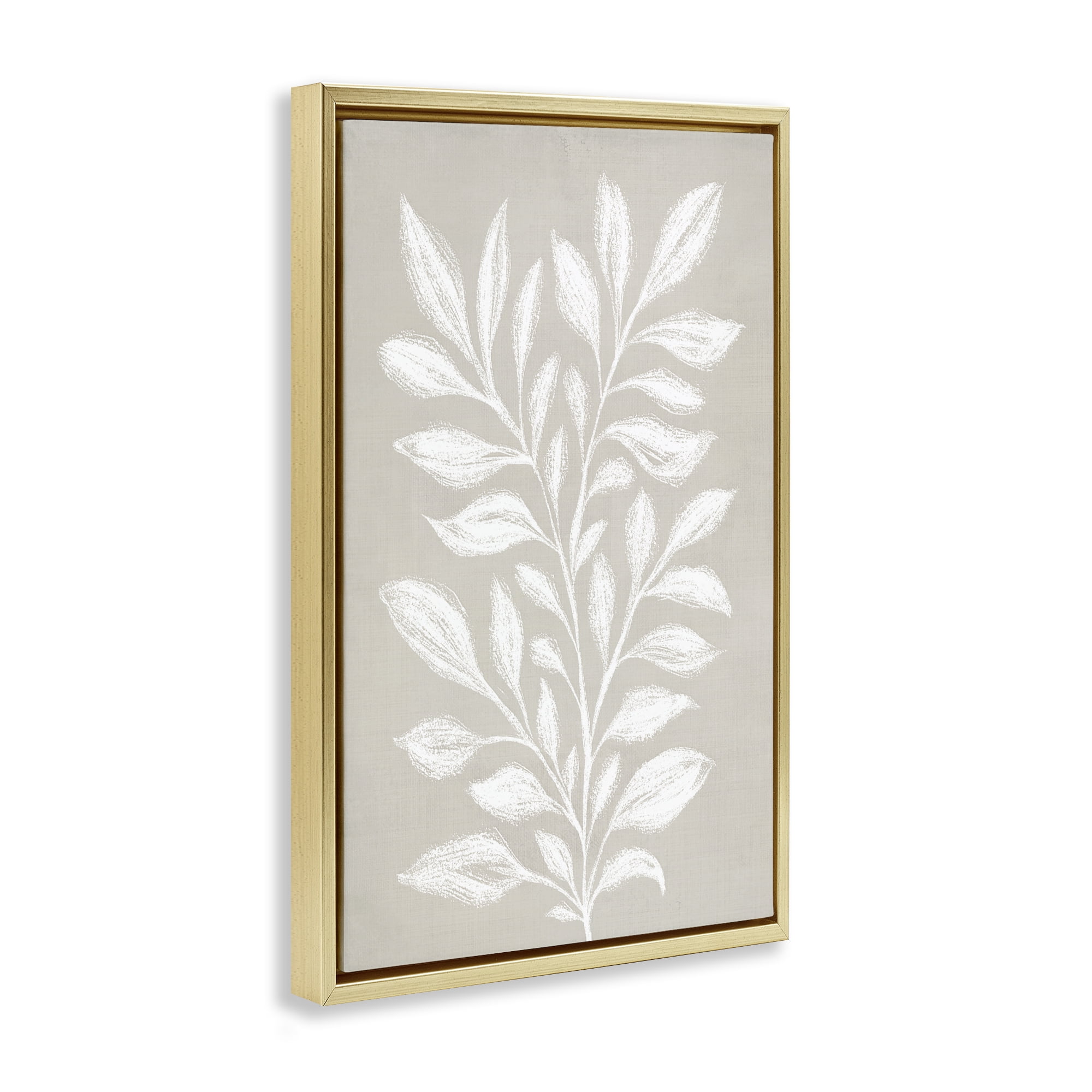 Stupell Industries Chalk Sketch Leaves Plants & Flowers Painting Gold Floater Framed Canvas Art Print Wall Art, 17 x 25
