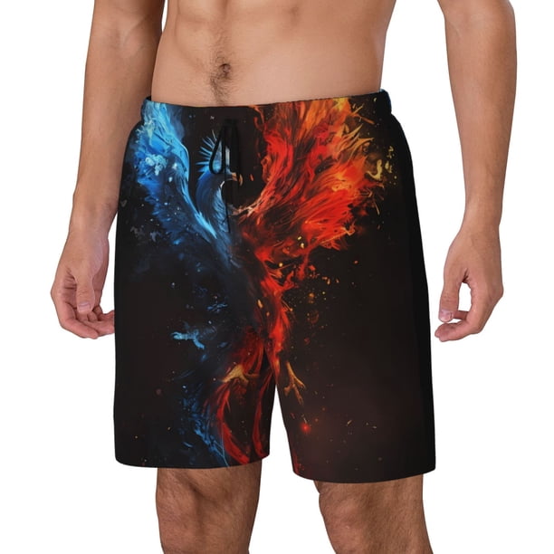 Balery Red And Blue Fire Bird Bañador para hombre, shorts de playa de secado rápido con entrepierna y forro de compresión-Medium