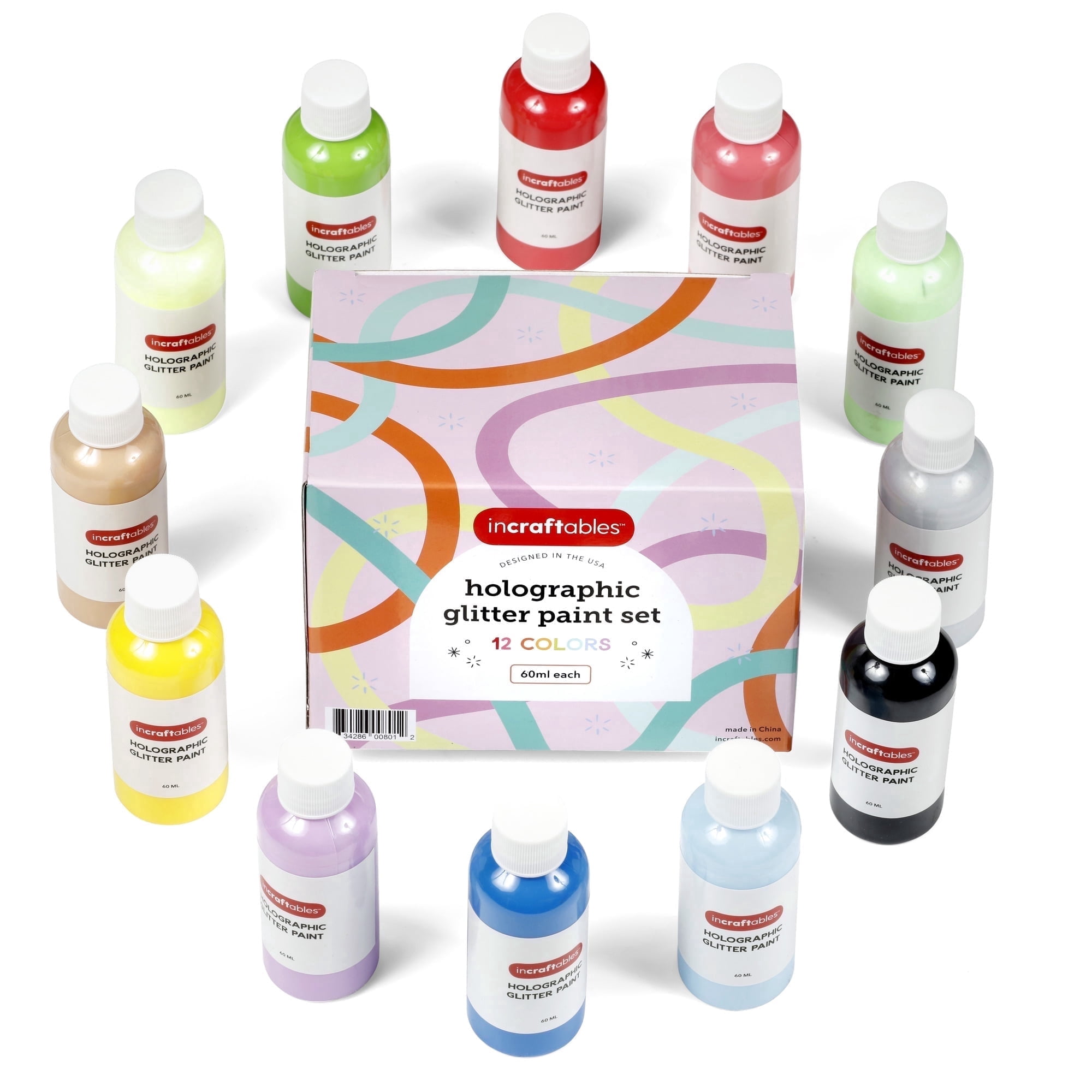 Incraftables Holographic Paint Set – 12 Iridescent, Metallic Acrylic Colors. Non-toxic Chameleon Paint for Canvas, Rocks, Wood & More. Premium Color Shift Paint, 2oz Each.