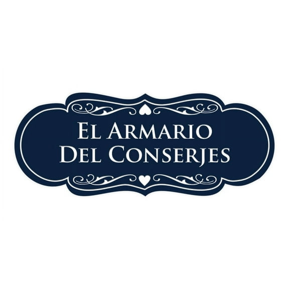 Designer Spanish El armario del conserjes Sign (Navy Blue / White) - Large