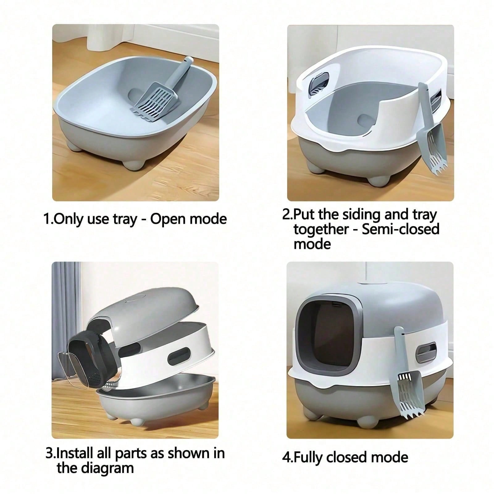 Detachable Cat Litter Box – Portable Enclosed Toilet with Lid & Scoop, Large Space Plastic Design for Easy Cleaning & Odor Control