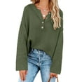 thumbnail image 5 of Sherrylily Fall Women Oversized Sweaters Batwing Long Sleeve Loose V Neck Henley Pullover Knit Jumper S-XL, 5 of 7