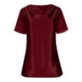 thumbnail image 4 of PNTUTB Summer Women's Fashion Solid Color V Neck Mesh Rhinestone Embellished Bubble Sleeve Casual T Shirt, 4 of 6