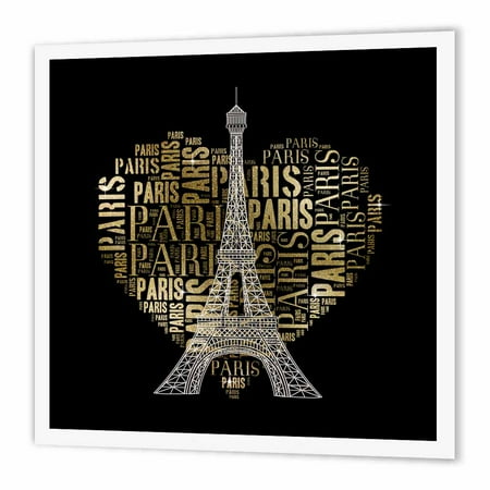 Design Iron On Transfers - 3dRose Eiffel Tower with golden heart as word cloud design, Iron On Heat Transfer, 10 by 10-inch, For White Material