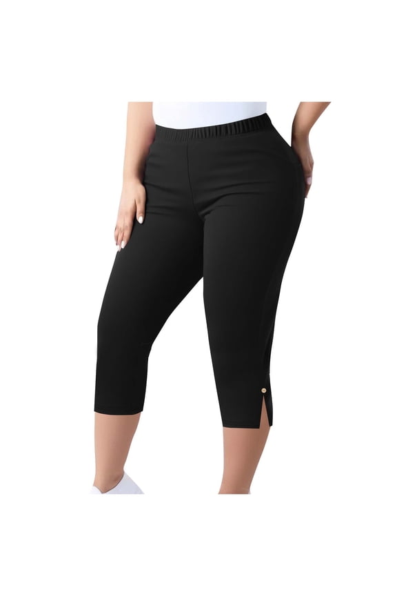 Leggings for Women Plus Size with Pockets,Fashion Women's Plus Size Yoga Pants Capris Solid Color Elastic Waist Leggings Compression Pants