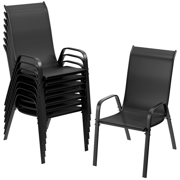 Arlopu 8pcs Patio Dining Chairs, Outdoor Stackable Armrest Chairs for Lawn Garden Backyard, Black