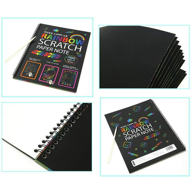 Rainbow Paper Scratch Book with Pencil DIY painting dazzle color Note Book