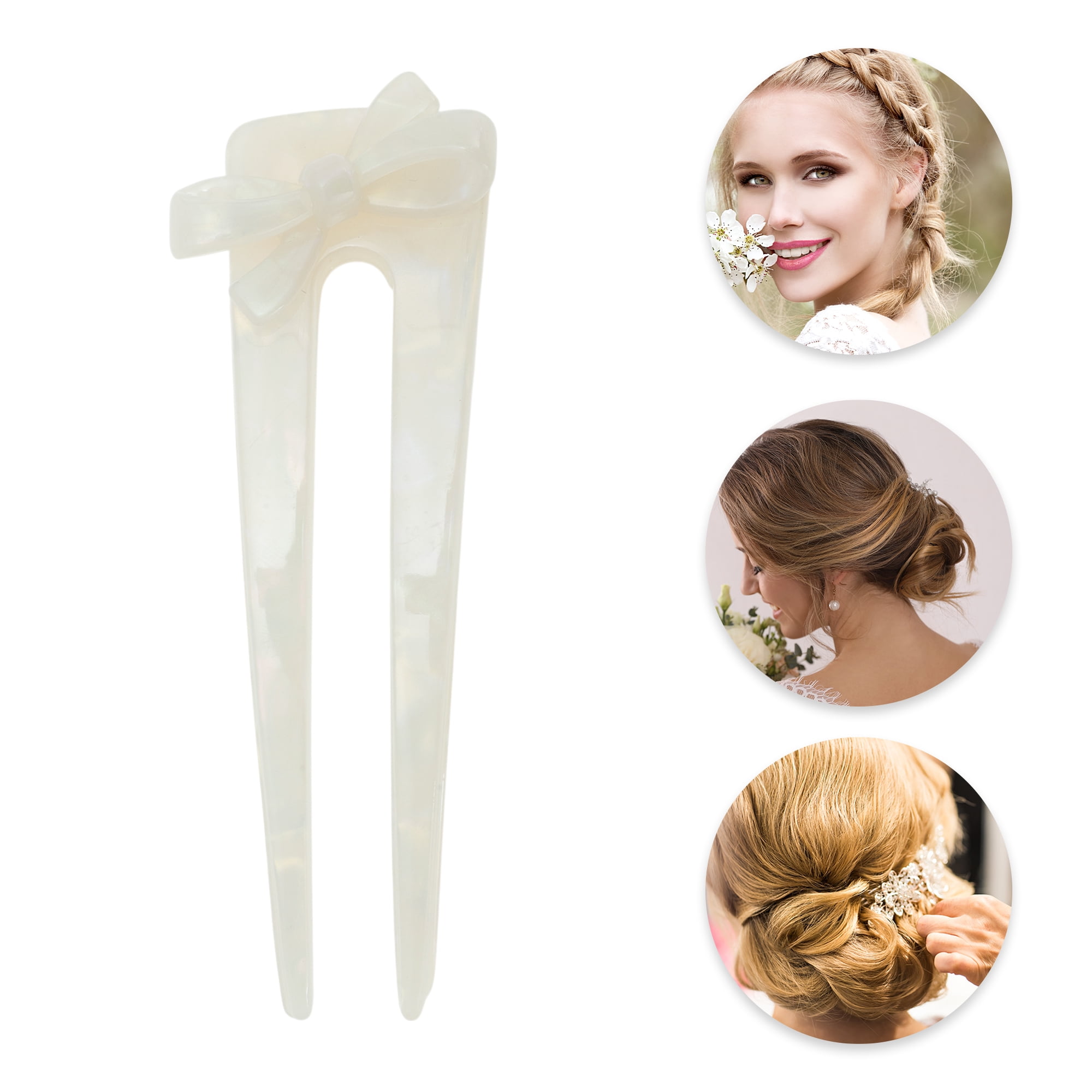 Unique Bargains Simple Comfortable No Slip Bow Chignon Pin for Women 1 Pc White