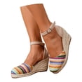 thumbnail image 3 of Win s Way Women's Heel Mary Jane Shoes Suede Round Toe Wide Width Platform Espadrilles Boho Summer, 3 of 9