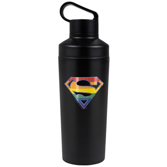 Superman Official Superman Rainbow Shield Logo Pattern 18 oz Insulated Water Bottle, Leak Resistant, Vacuum Insulated Stainless Steel with 2-in-1 Loop Cap