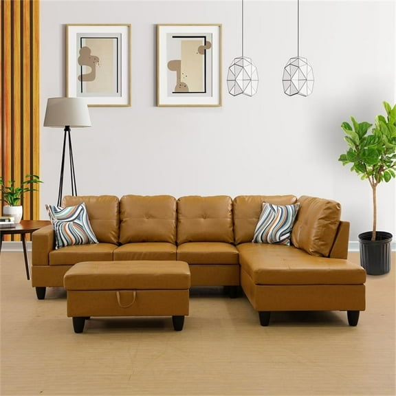 Lifestyle Furniture Biscuits Right-Facing Sectional & Ottoman in Ginger