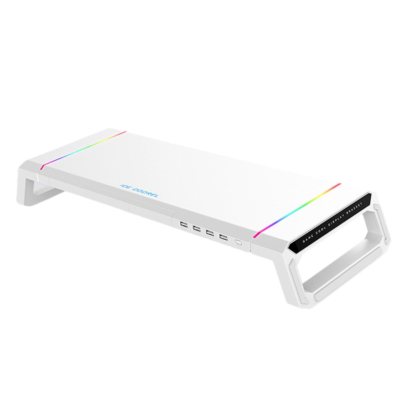 Wzmzjy Foldable Computer Monitor Stand Riser Bracket RGB 4 USB 2.0 Keyboard Tray, Elegant Design White