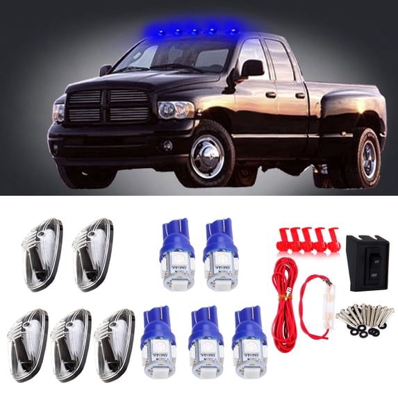 CCIYU 5x Clear LED Cab Roof Marker Clearance Covers + 5x T10 W5W Wedge 168 194 LED Bulb +1 Set Wiring Pack Switch Assembly Wire Harness Replacement fit for 1999-2002 for Dodge for Ram 2500 3500 4500