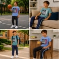 thumbnail image 3 of Pro Athlete Boys Sweatsuit Set Short Sleeve Crewneck Graphic Tees & Tricot Jogger Sweatpants 4 Piece, 3 of 7