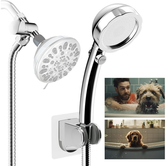 Dog Sprayer Attachment Set for Pet Bathing and Dog Washing with 119 Inch Hose, Brass Shower Arm Diverter Valve, Handheld Shower Head, Bathroom Hose Sprayer Head Kit