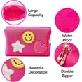 thumbnail image 3 of Nylea Preppy Stuff Patch Makeup Bag, PU Leather Smiley Face Makeup Bag Portable Waterproof Small Pouch, Daily Use Travel Cosmetic Pouch for Women Girls Gift (MAGENTA), 3 of 7