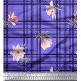 thumbnail image 1 of Soimoi Purple polyester Crepe Fabric Check & Magnolia Floral Print Sewing Fabric Yard 42 Inch Wide, 1 of 5
