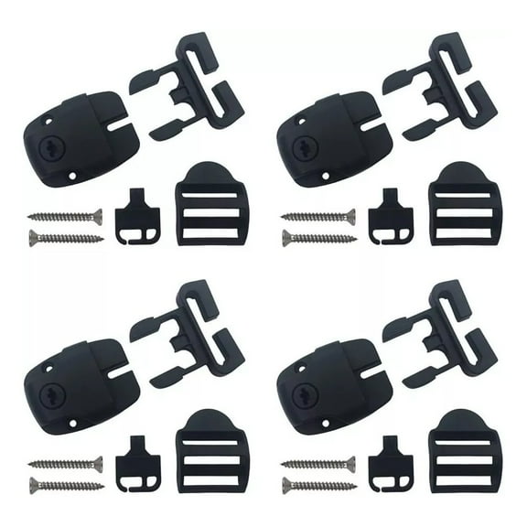 4 Set Spa Cover Latch Replacement Kit With Slots - Includes 4 Latches Tracks Keys & Screws For Hot Tub Cover Repair - Black Plastic
