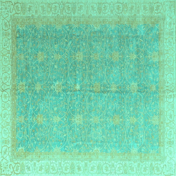 Ahgly Company Indoor Square Oriental Turquoise Blue Modern Area Rugs, 8' Square