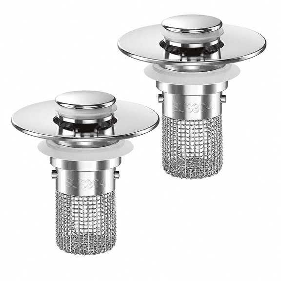 yuqing 2 Pack Bathroom Sink Drain Strainer, Pop-up with Removable Stainless Steel Basket Hair Catcher
