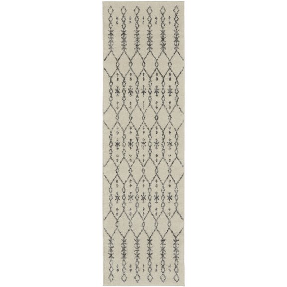 2’ x 8’ Ivory and Gray Geometric Runner Rug
